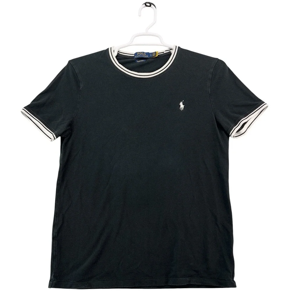 Polo Ralph Lauren Custom Slim Fit Black Crew Neck T-Shirt Men's Size Large Embro